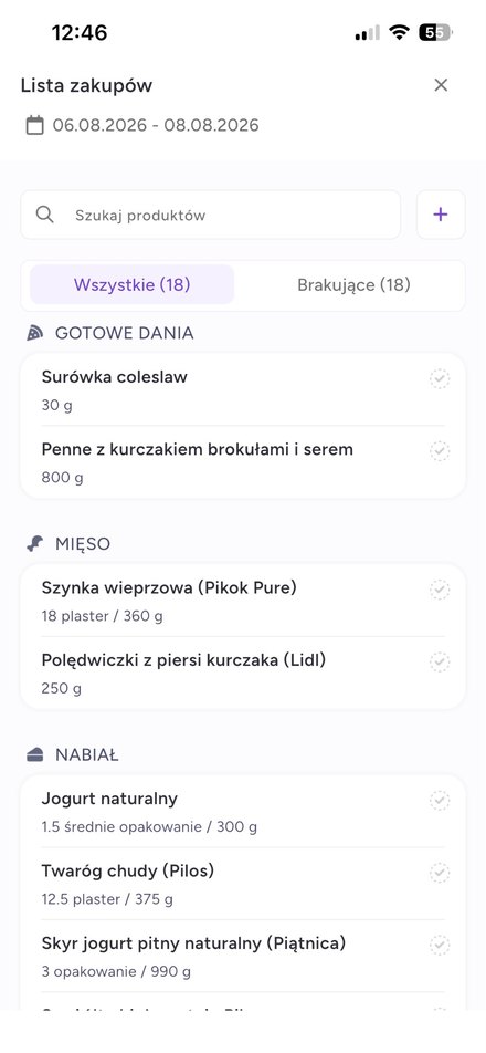 Lista zakupów w aplikacji